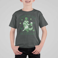 Funny St Patricks Day Raccoon T Shirt For Kid First Of All I Am A Delight Trash Panda Drinking Beer