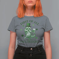 Funny St Patricks Day Raccoon T Shirt For Women First Of All I Am A Delight Trash Panda Drinking Beer