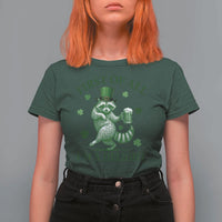 Funny St Patricks Day Raccoon T Shirt For Women First Of All I Am A Delight Trash Panda Drinking Beer