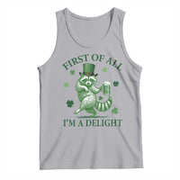 Funny St Patricks Day Raccoon Tank Top First Of All I Am A Delight Trash Panda Drinking Beer