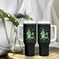 Funny St Patricks Day Raccoon Tumbler With Handle First Of All I Am A Delight Trash Panda Drinking Beer