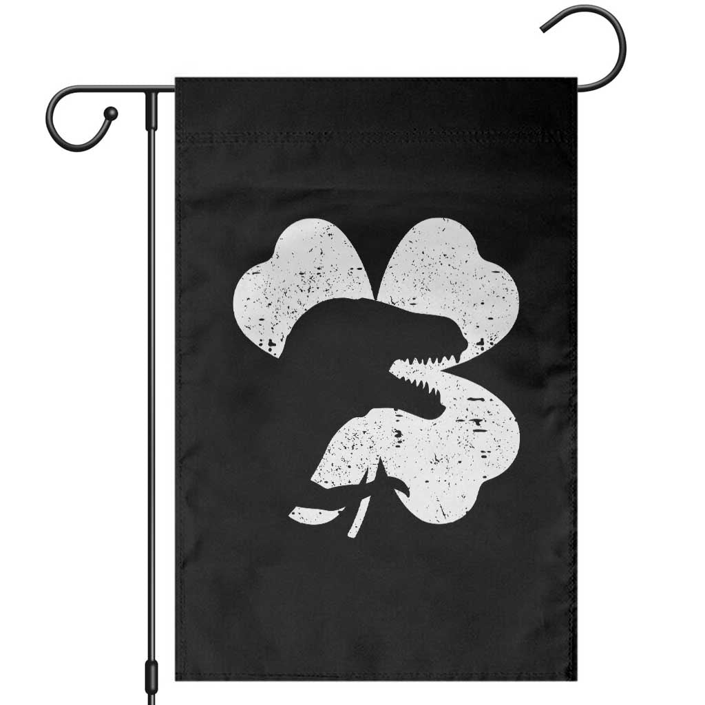 Funny St Patricks Day Dinosaur Shamrock Garden Flag