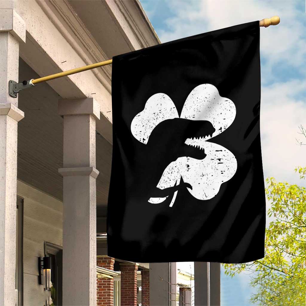 Funny St Patricks Day Dinosaur Shamrock Garden Flag