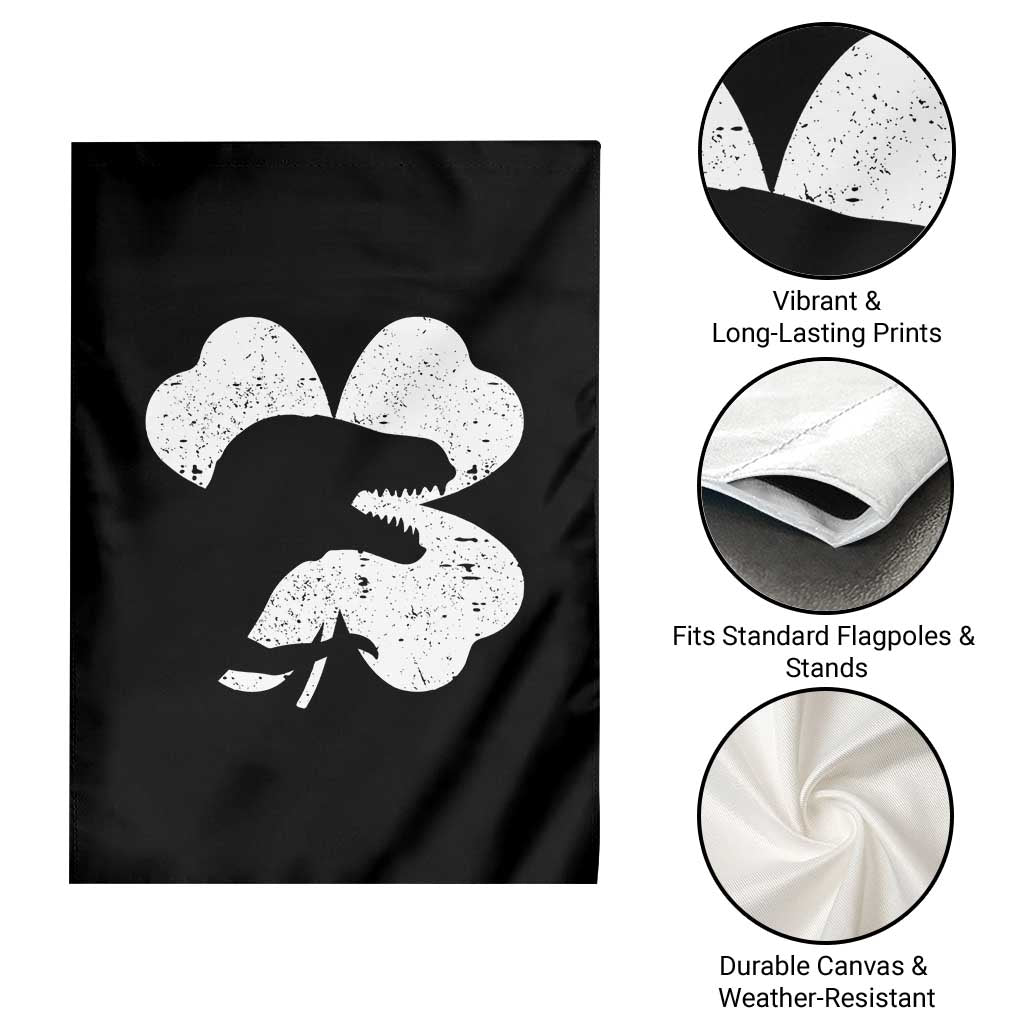 Funny St Patricks Day Dinosaur Shamrock Garden Flag