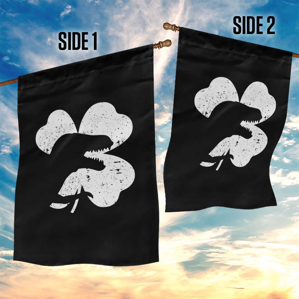 Funny St Patricks Day Dinosaur Shamrock Garden Flag
