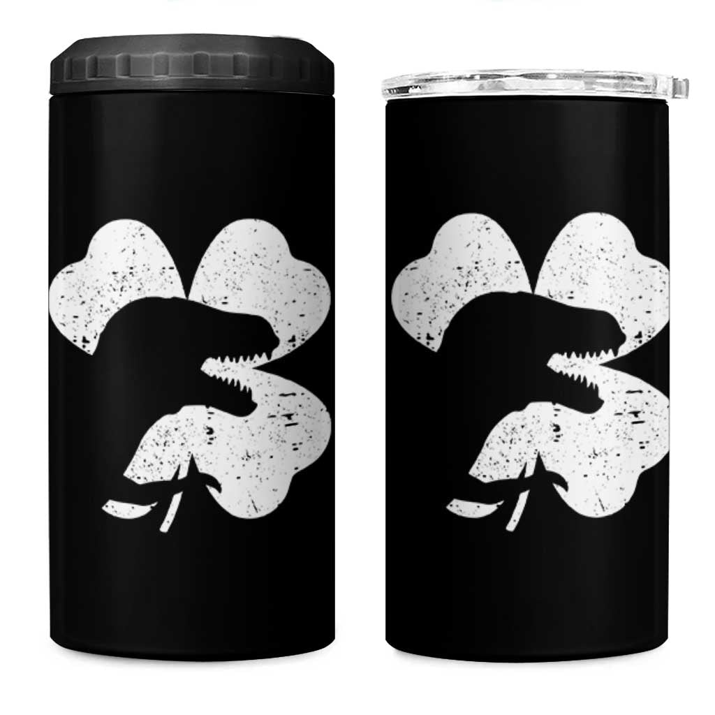 Funny St Patricks Day Dinosaur Shamrock 4 in 1 Can Cooler Tumbler