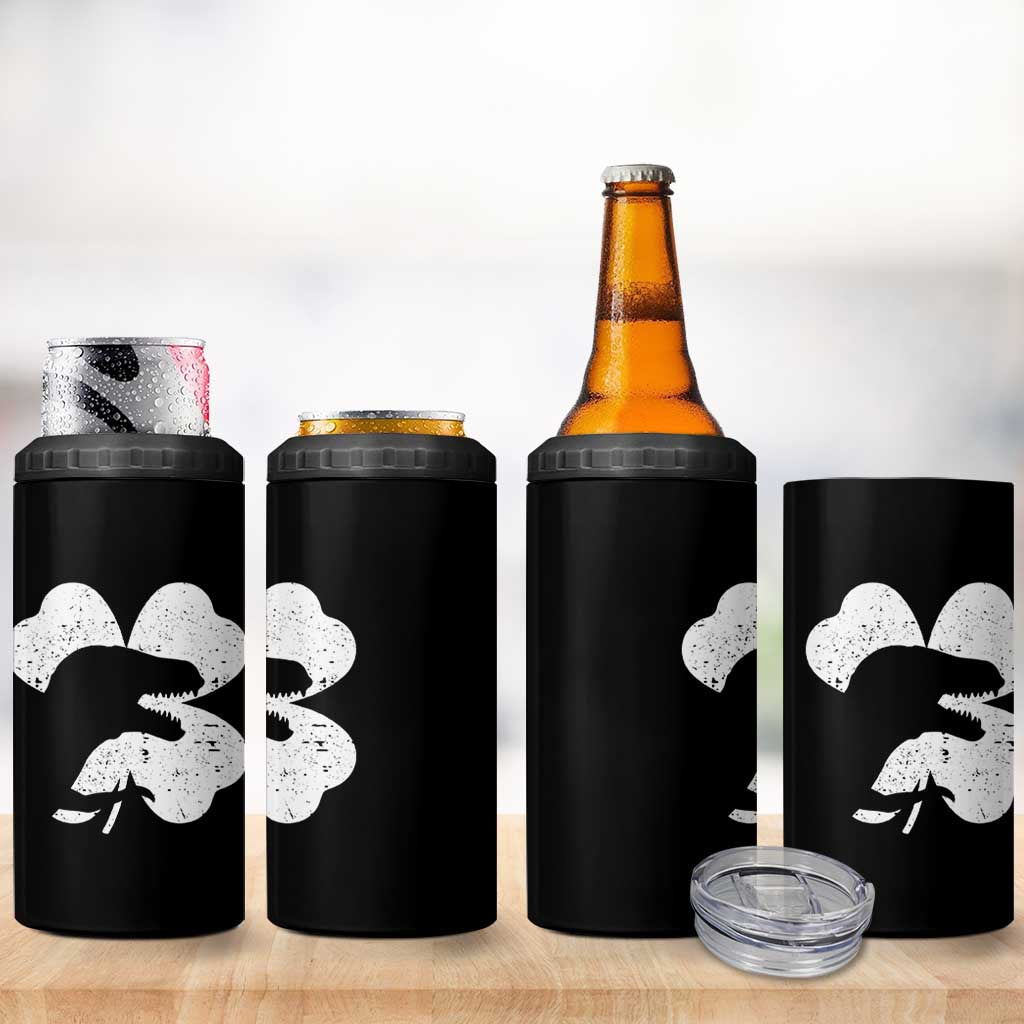 Funny St Patricks Day Dinosaur Shamrock 4 in 1 Can Cooler Tumbler