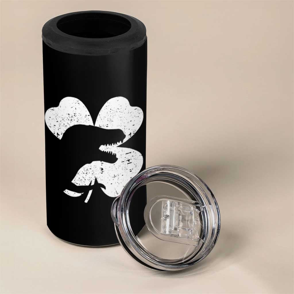 Funny St Patricks Day Dinosaur Shamrock 4 in 1 Can Cooler Tumbler