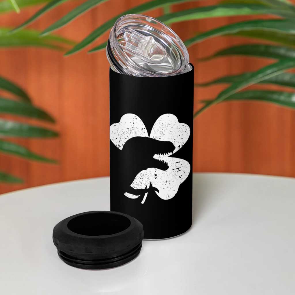 Funny St Patricks Day Dinosaur Shamrock 4 in 1 Can Cooler Tumbler