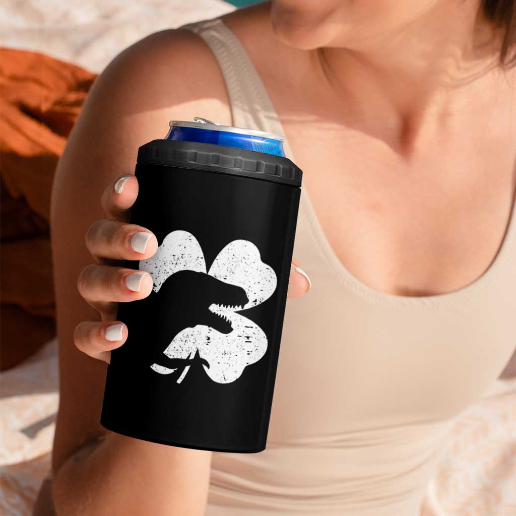 Funny St Patricks Day Dinosaur Shamrock 4 in 1 Can Cooler Tumbler