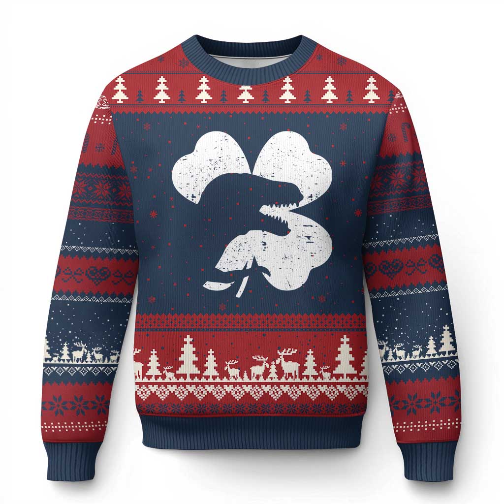 Funny St Patricks Day Dinosaur Shamrock Ugly Christmas Sweater
