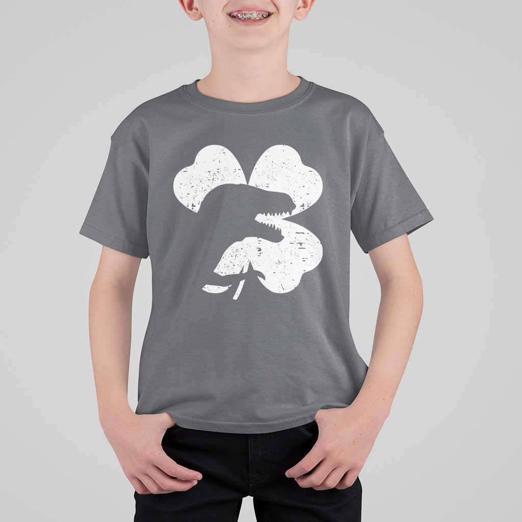 Funny St Patricks Day Dinosaur Shamrock T Shirt For Kid