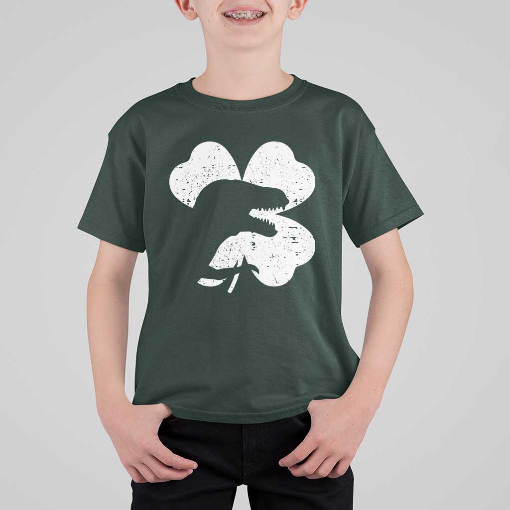 Funny St Patricks Day Dinosaur Shamrock T Shirt For Kid