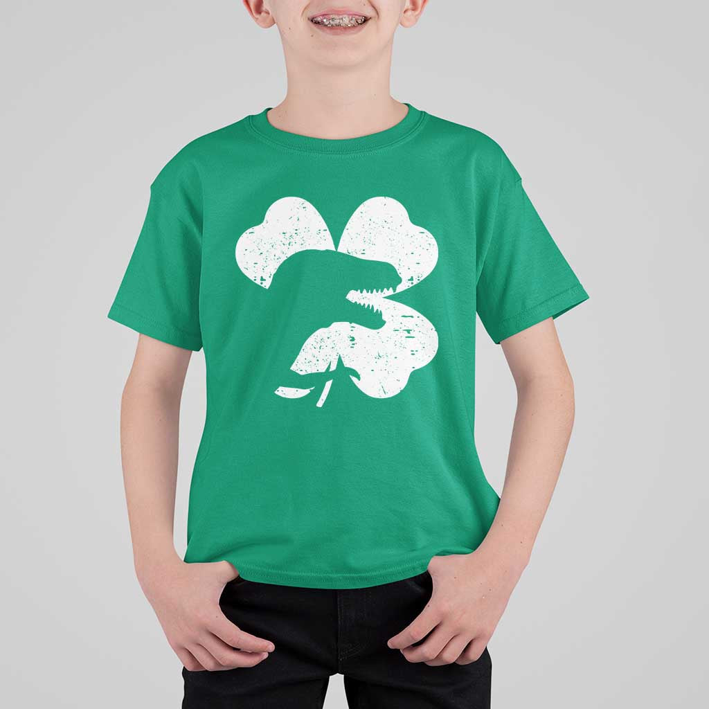 Funny St Patricks Day Dinosaur Shamrock T Shirt For Kid