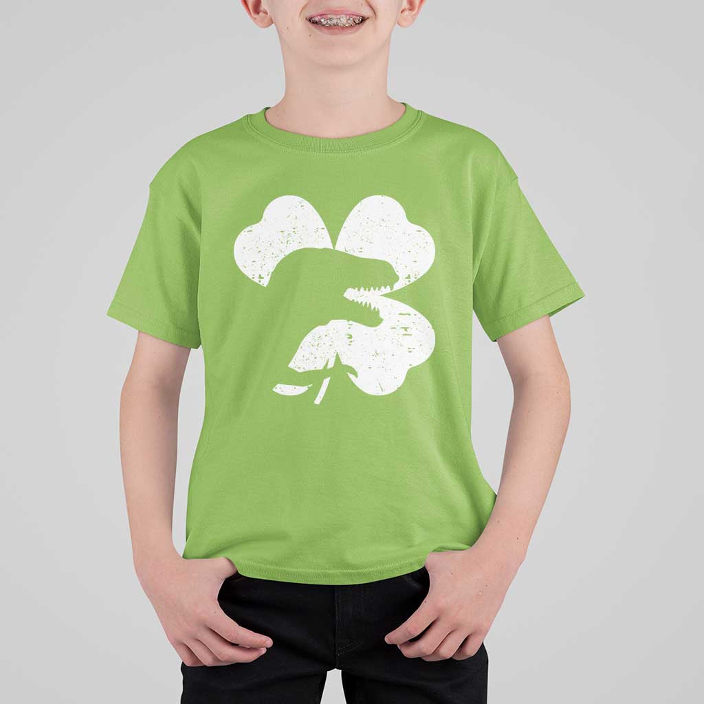 Funny St Patricks Day Dinosaur Shamrock T Shirt For Kid