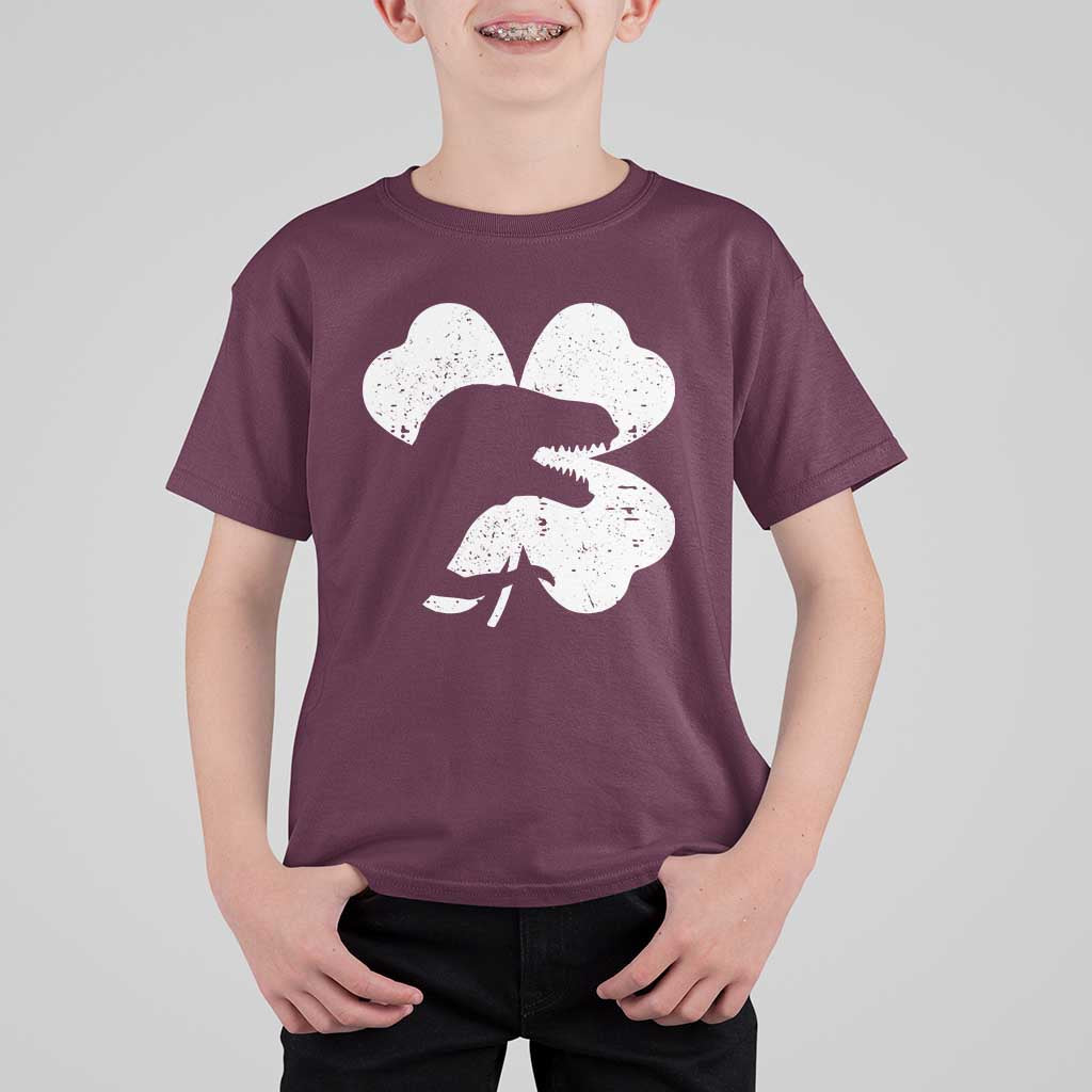 Funny St Patricks Day Dinosaur Shamrock T Shirt For Kid