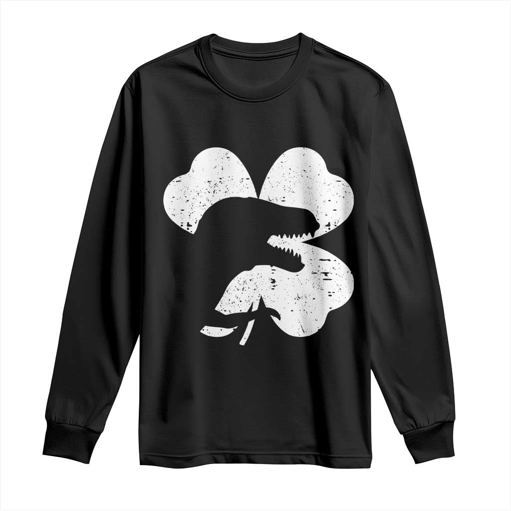 Funny St Patricks Day Dinosaur Shamrock Long Sleeve Shirt