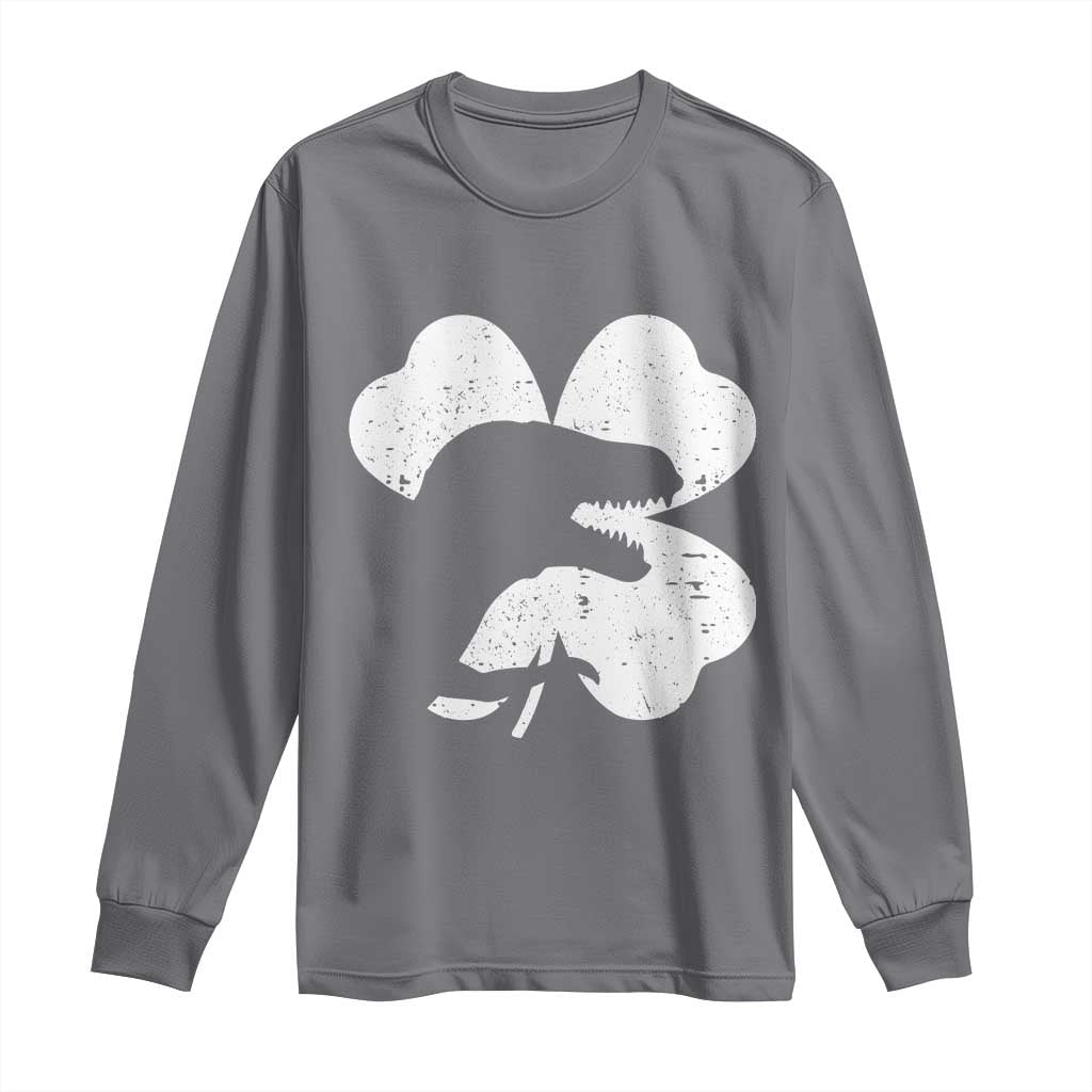 Funny St Patricks Day Dinosaur Shamrock Long Sleeve Shirt