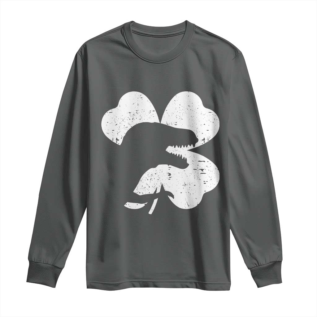 Funny St Patricks Day Dinosaur Shamrock Long Sleeve Shirt