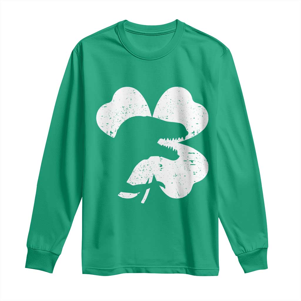 Funny St Patricks Day Dinosaur Shamrock Long Sleeve Shirt