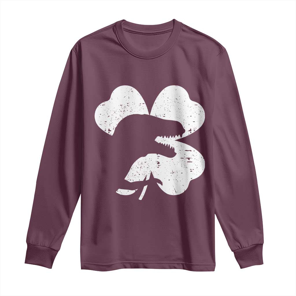 Funny St Patricks Day Dinosaur Shamrock Long Sleeve Shirt