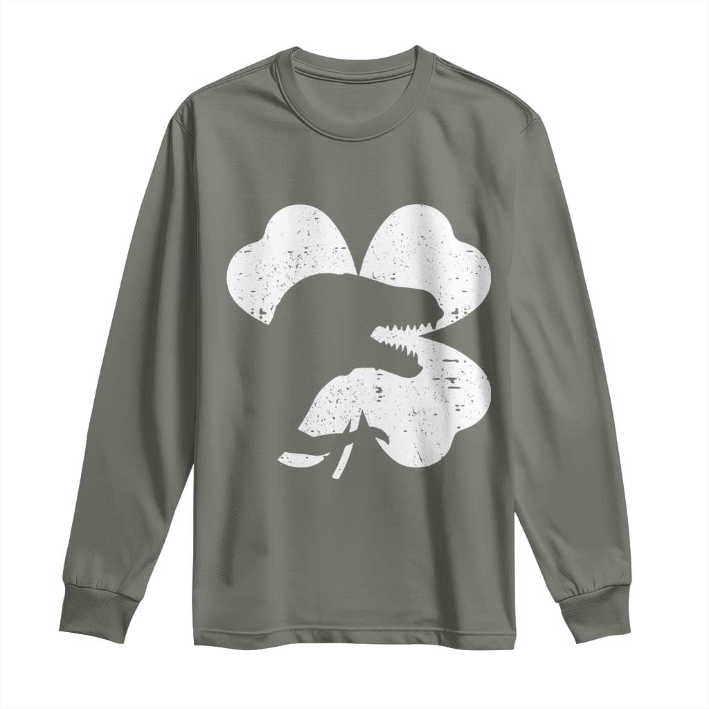 Funny St Patricks Day Dinosaur Shamrock Long Sleeve Shirt
