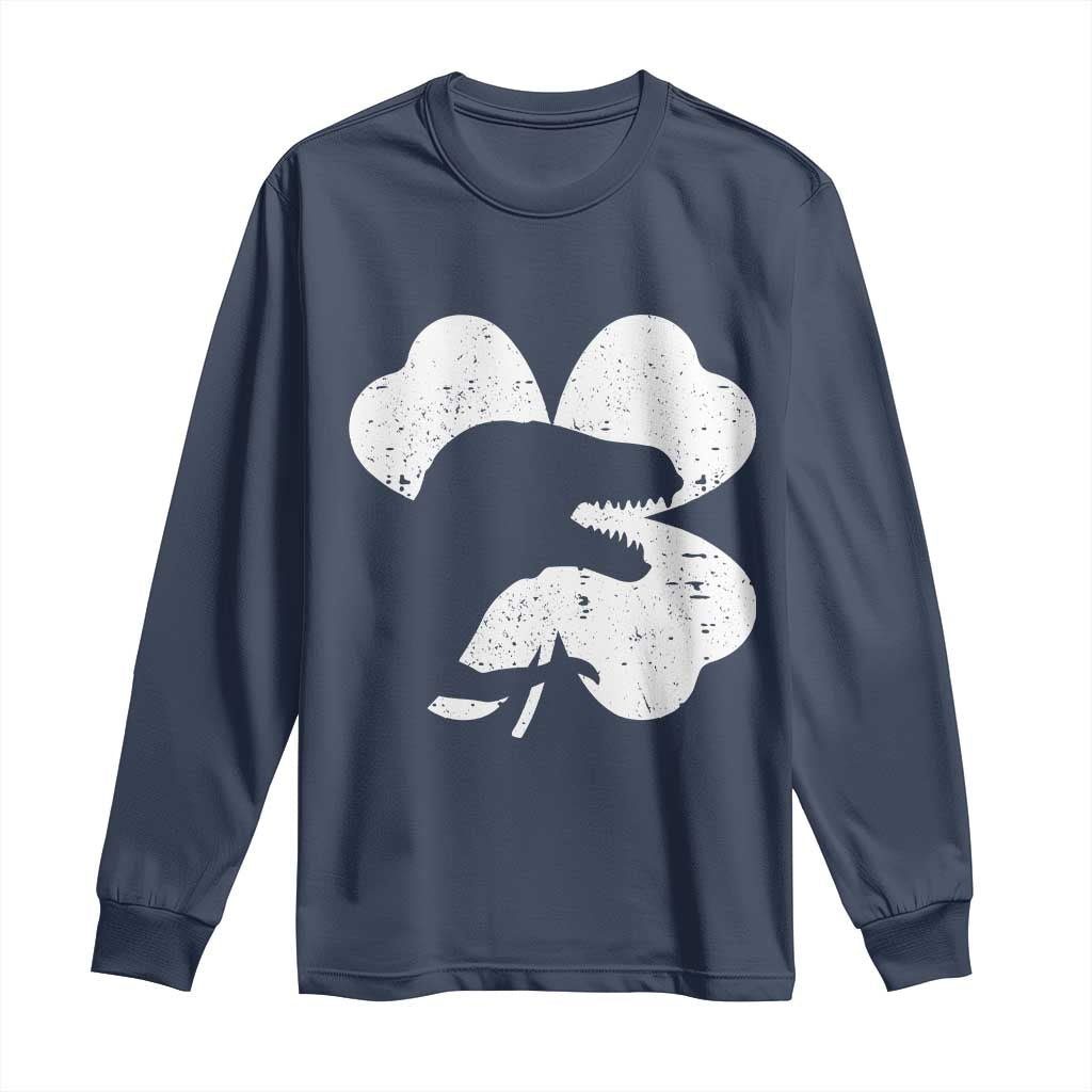 Funny St Patricks Day Dinosaur Shamrock Long Sleeve Shirt