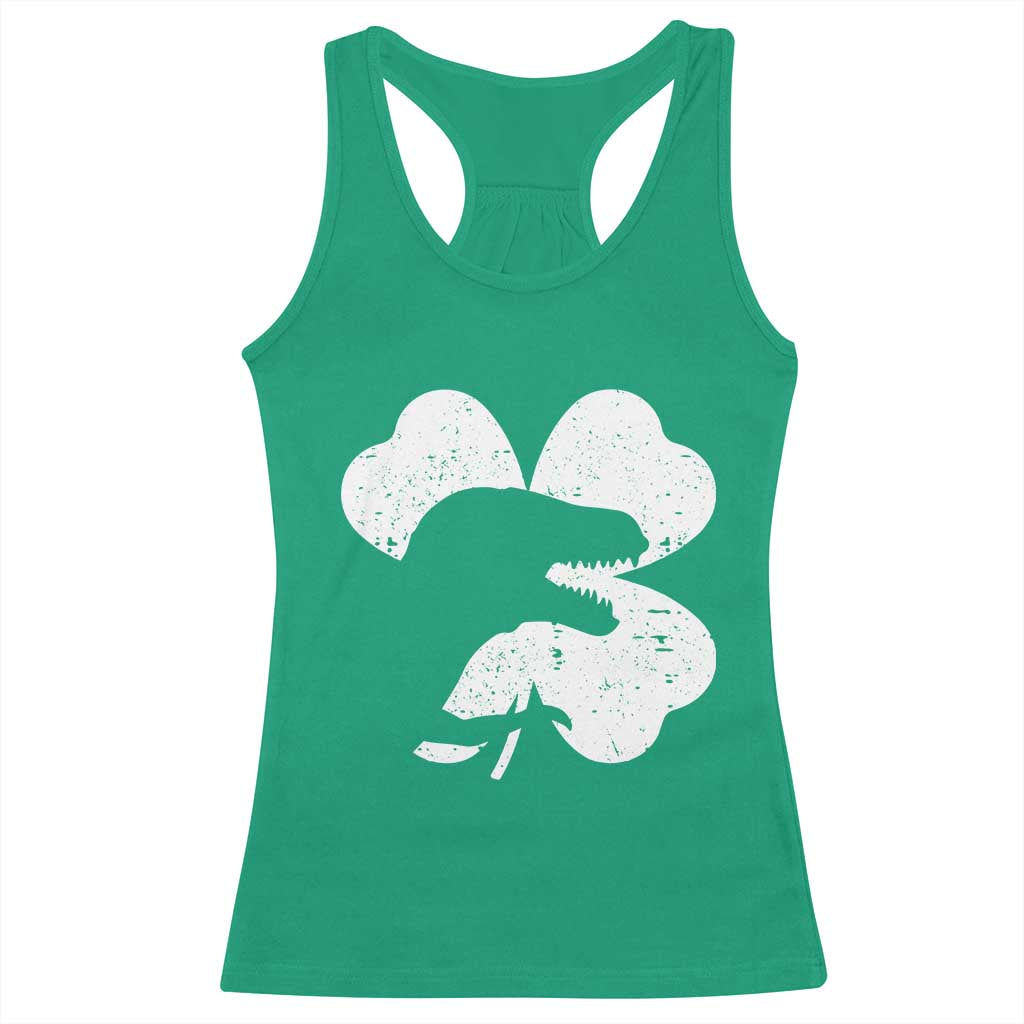 Funny St Patricks Day Dinosaur Shamrock Racerback Tank Top