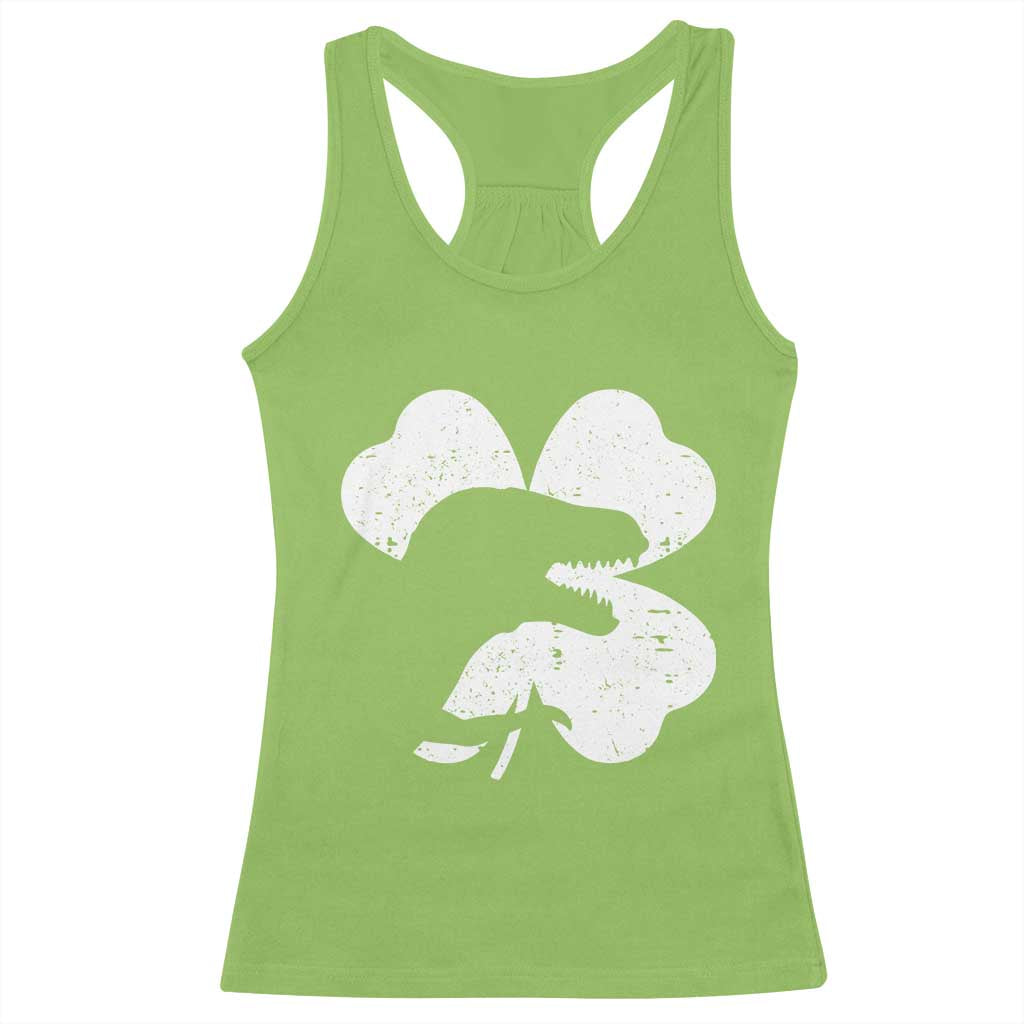 Funny St Patricks Day Dinosaur Shamrock Racerback Tank Top