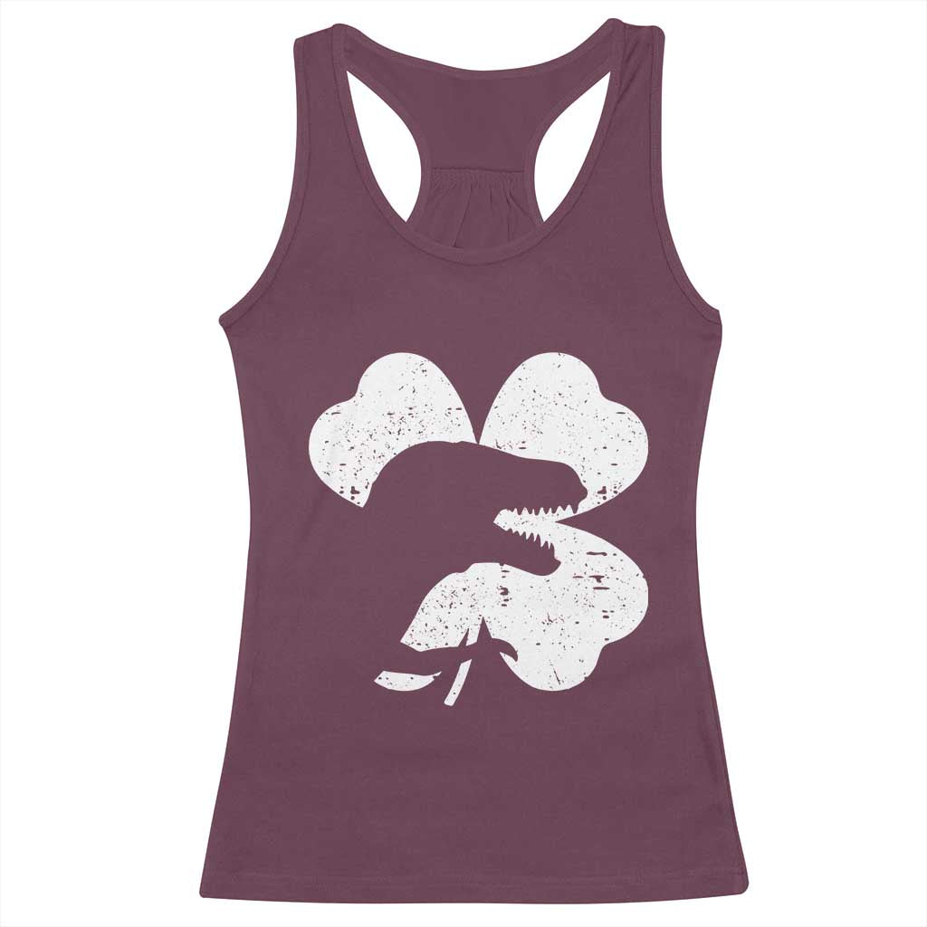 Funny St Patricks Day Dinosaur Shamrock Racerback Tank Top
