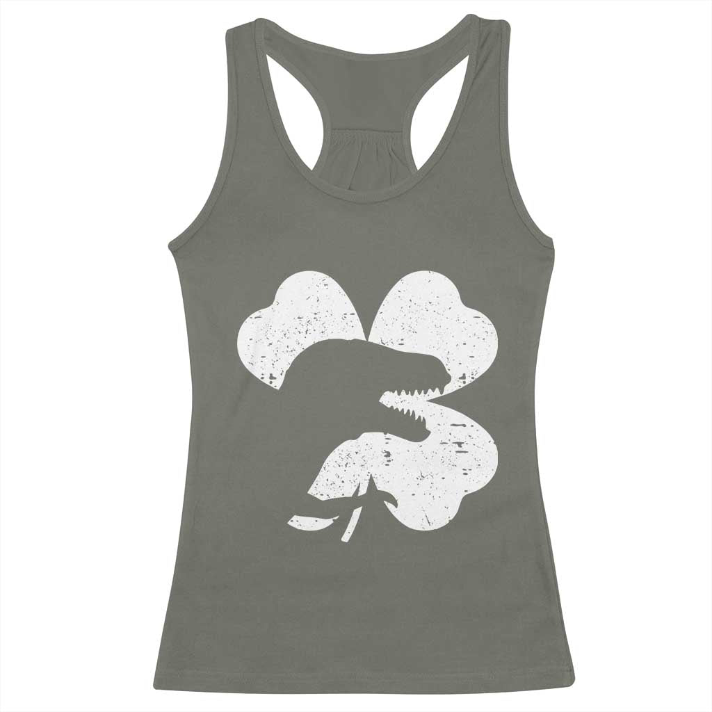 Funny St Patricks Day Dinosaur Shamrock Racerback Tank Top