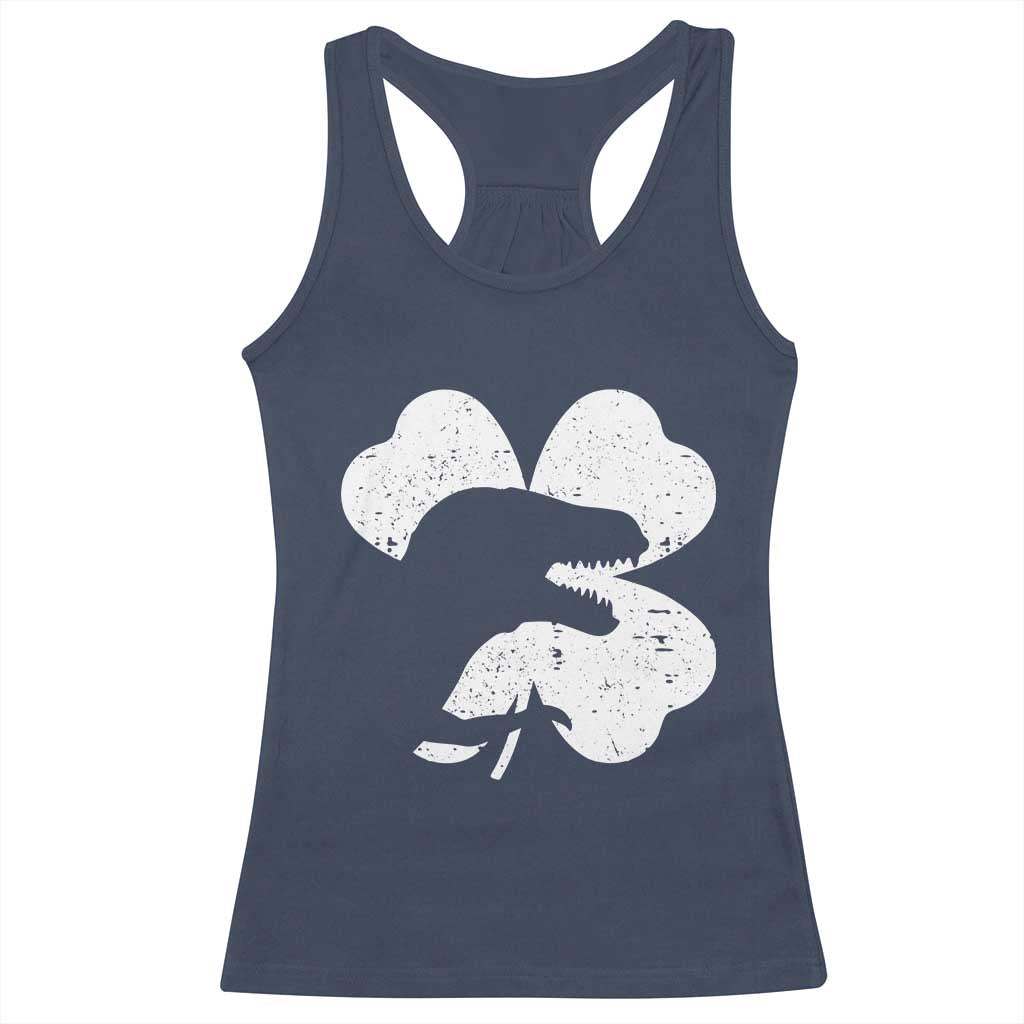 Funny St Patricks Day Dinosaur Shamrock Racerback Tank Top