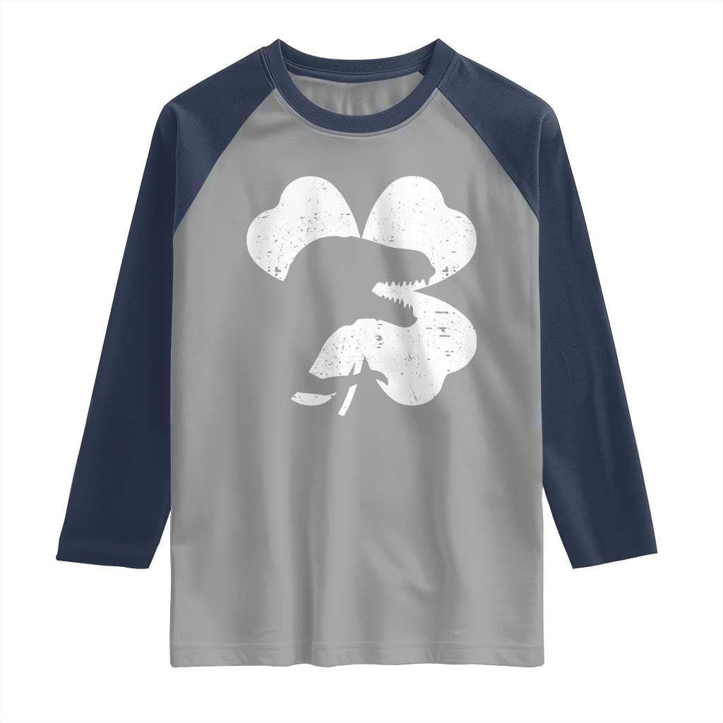 Funny St Patricks Day Dinosaur Shamrock Raglan Shirt