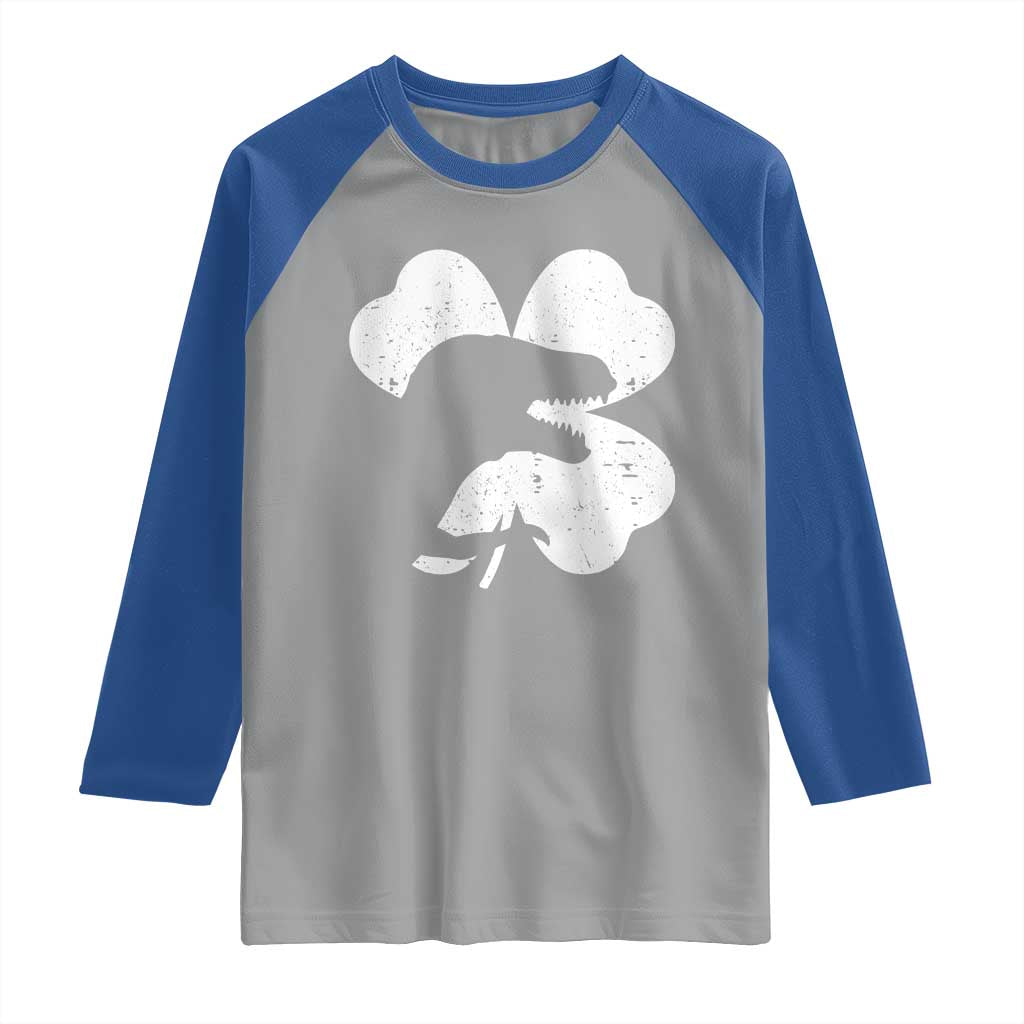 Funny St Patricks Day Dinosaur Shamrock Raglan Shirt