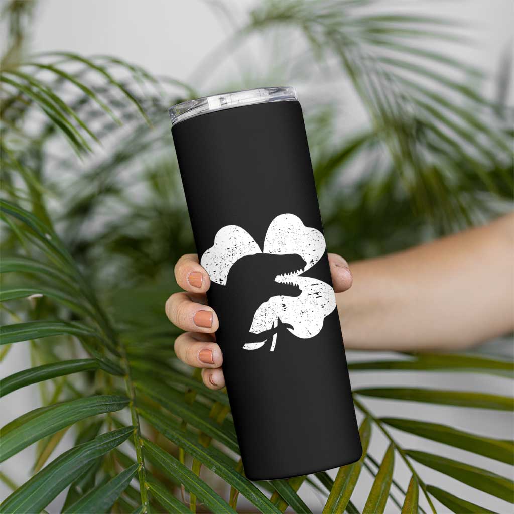 Funny St Patricks Day Dinosaur Shamrock Skinny Tumbler