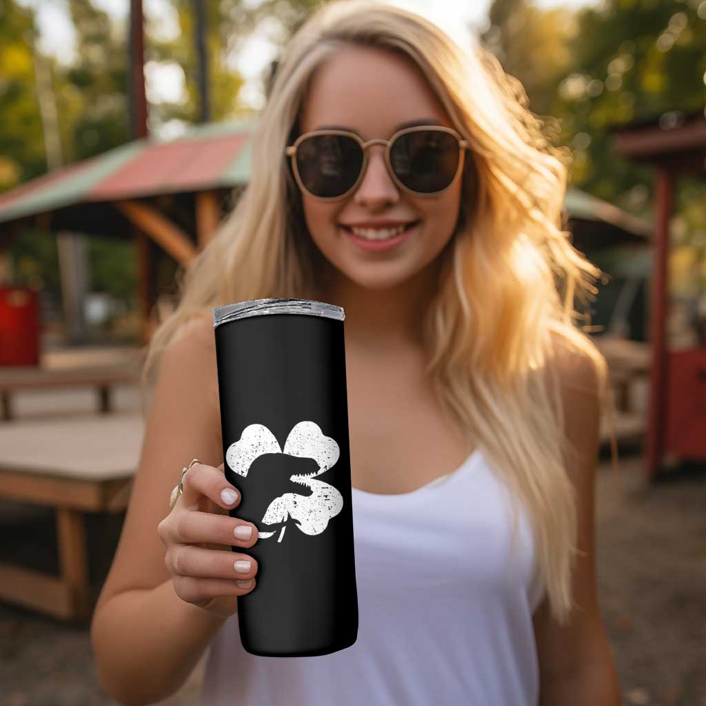 Funny St Patricks Day Dinosaur Shamrock Skinny Tumbler