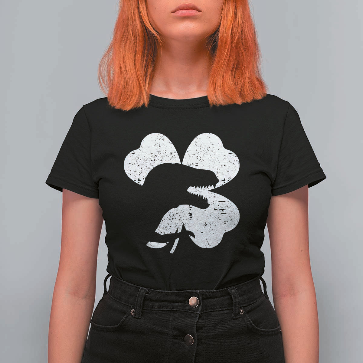 Funny St Patricks Day Dinosaur Shamrock T Shirt For Women