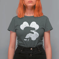 Funny St Patricks Day Dinosaur Shamrock T Shirt For Women