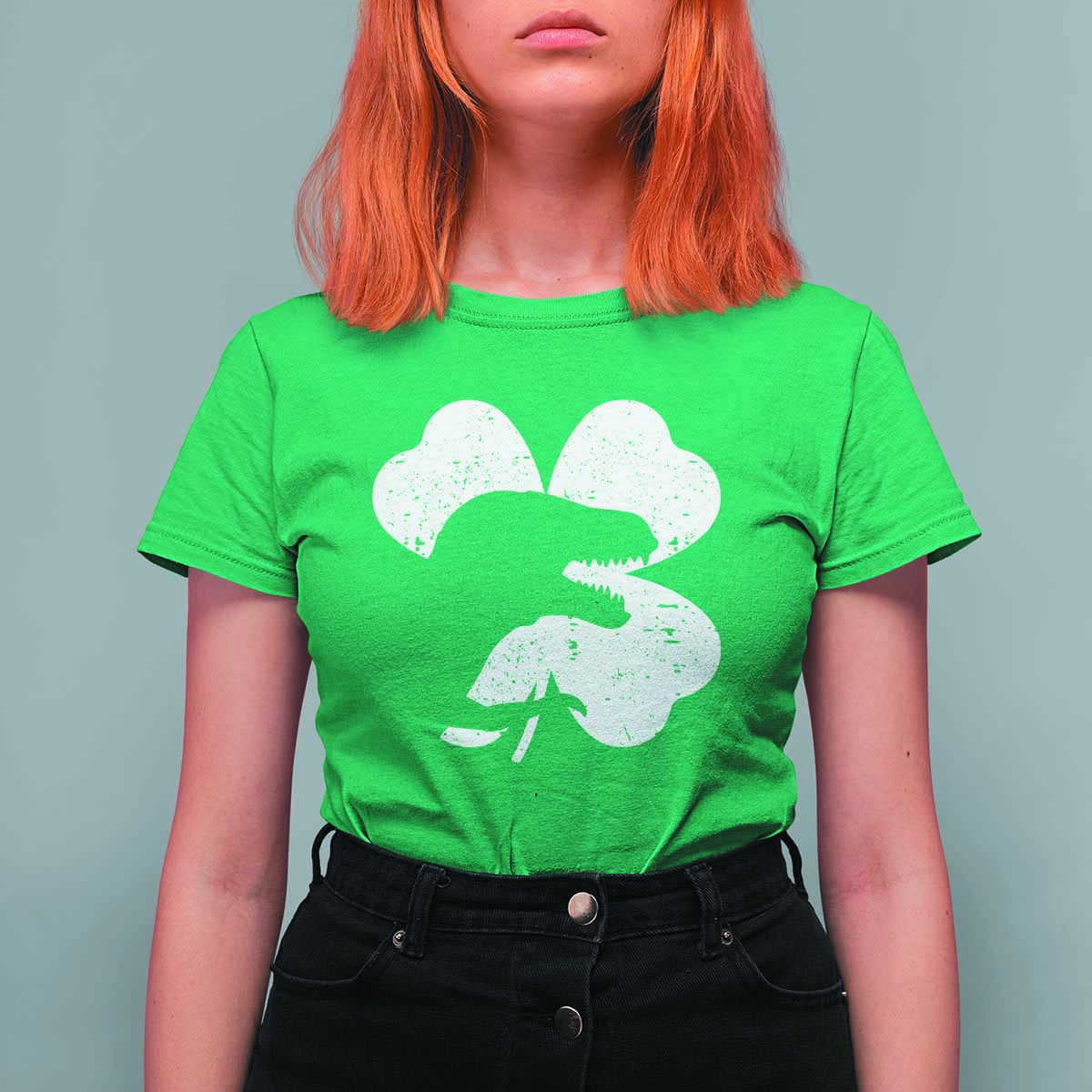 Funny St Patricks Day Dinosaur Shamrock T Shirt For Women