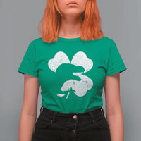 Funny St Patricks Day Dinosaur Shamrock T Shirt For Women
