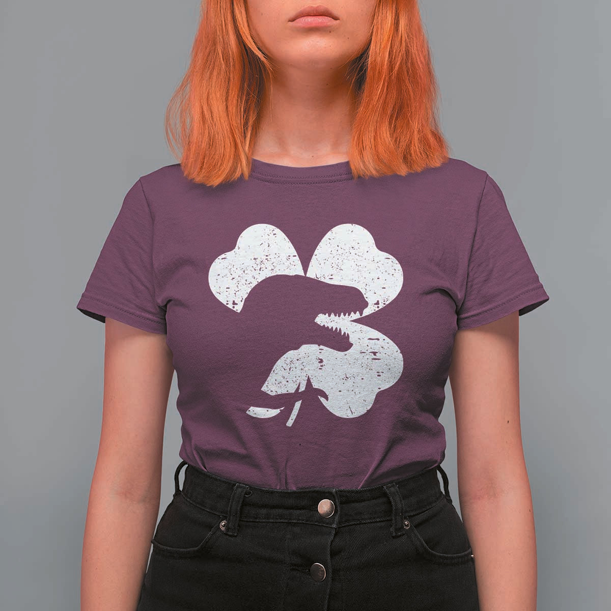 Funny St Patricks Day Dinosaur Shamrock T Shirt For Women