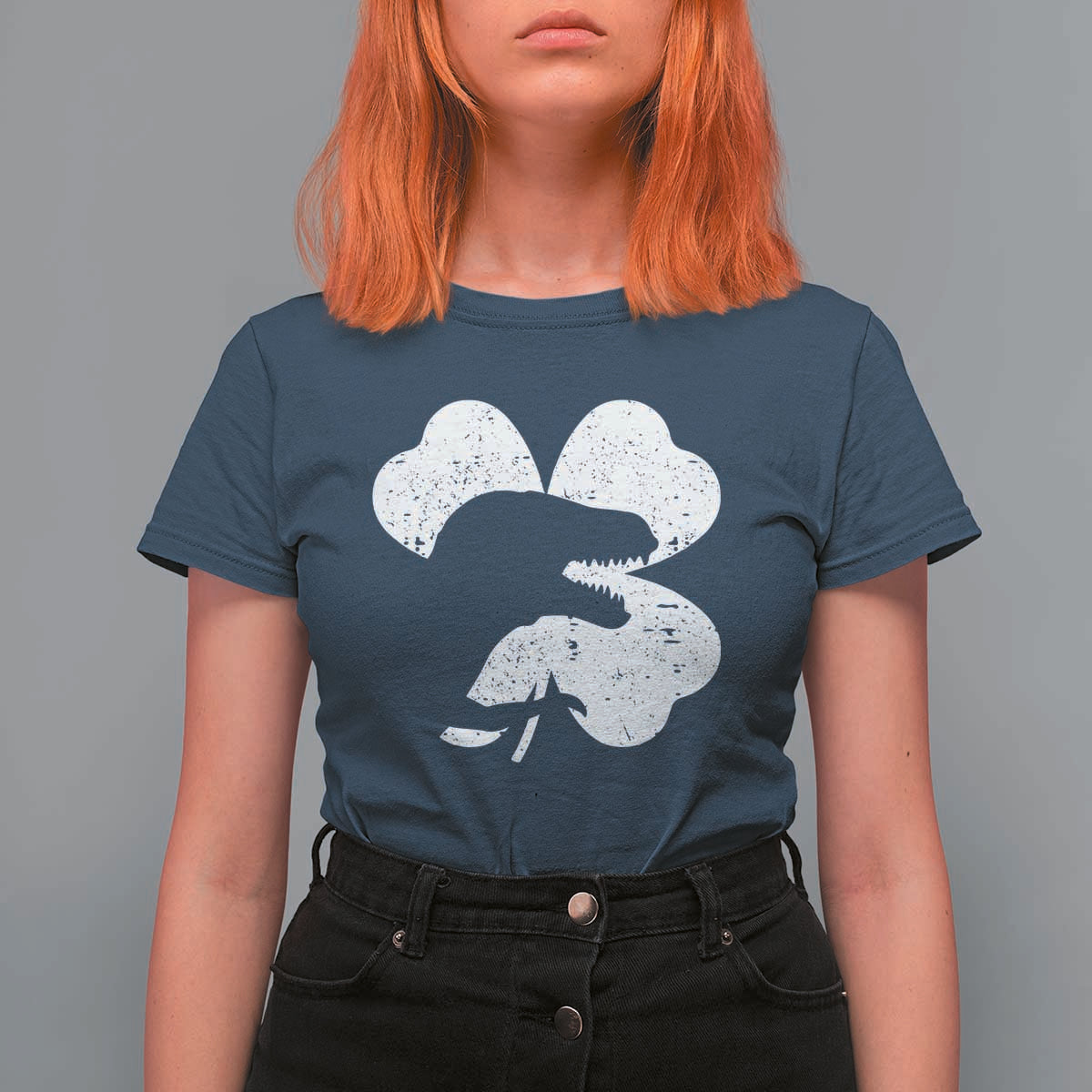 Funny St Patricks Day Dinosaur Shamrock T Shirt For Women