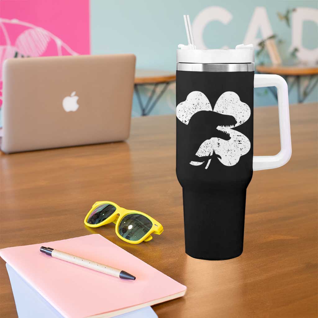 Funny St Patricks Day Dinosaur Shamrock Tumbler With Handle