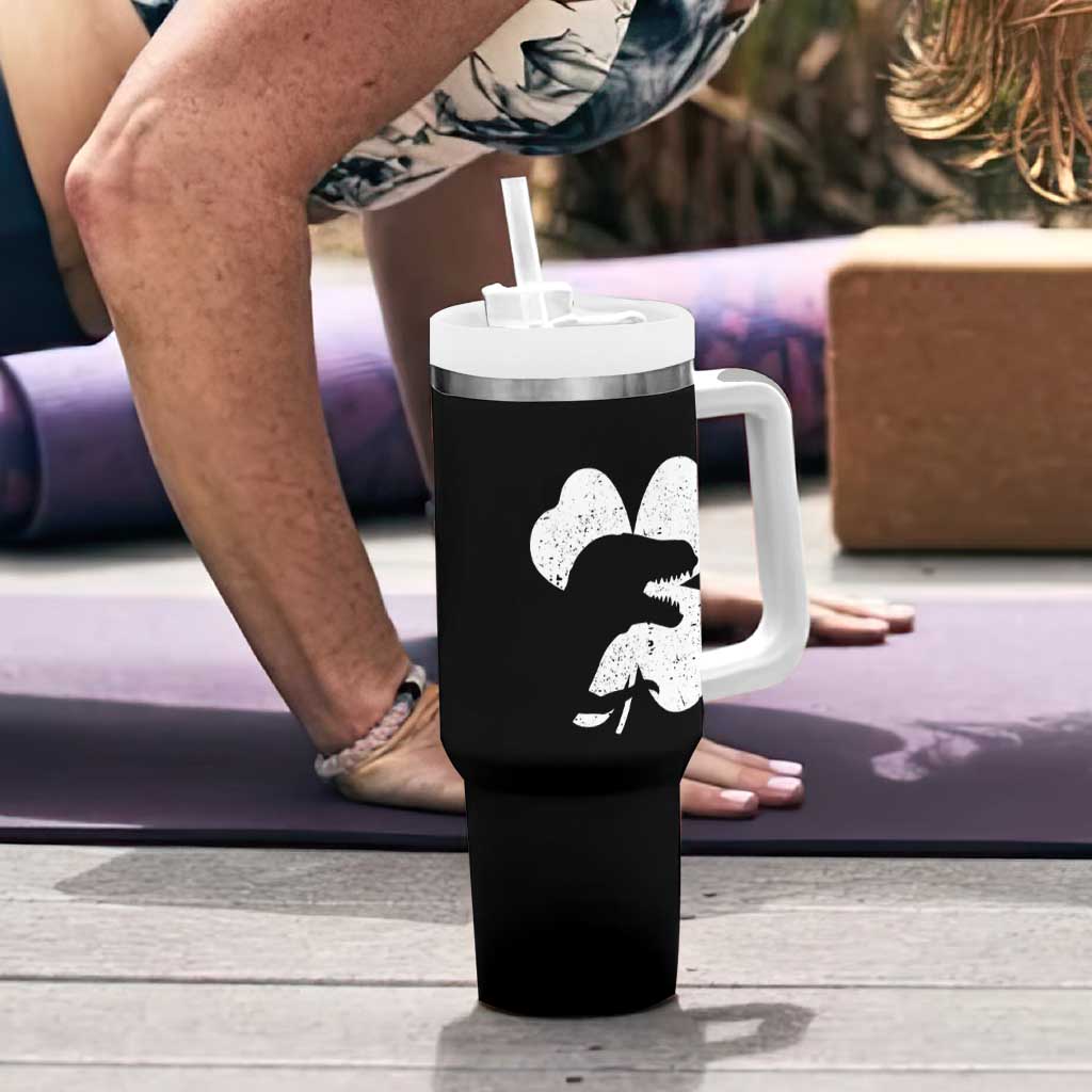 Funny St Patricks Day Dinosaur Shamrock Tumbler With Handle