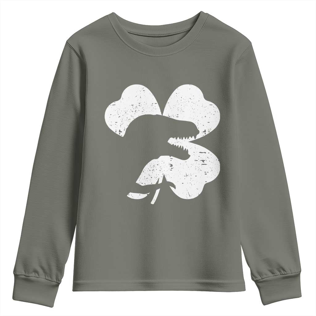 Funny St Patricks Day Dinosaur Shamrock Youth Sweatshirt