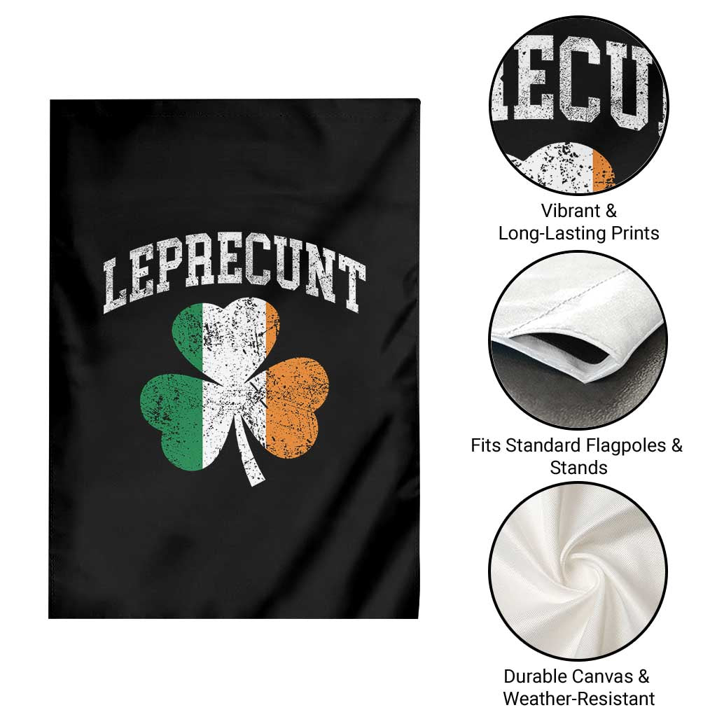 Funny Leprecunt St Patricks Day Garden Flag Vintage Irish Shamrock Adult Humor