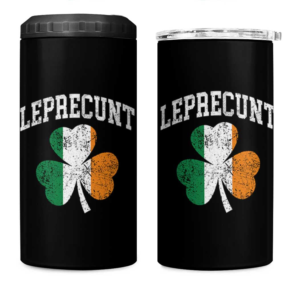 Funny Leprecunt St Patricks Day 4 in 1 Can Cooler Tumbler Vintage Irish Shamrock Adult Humor