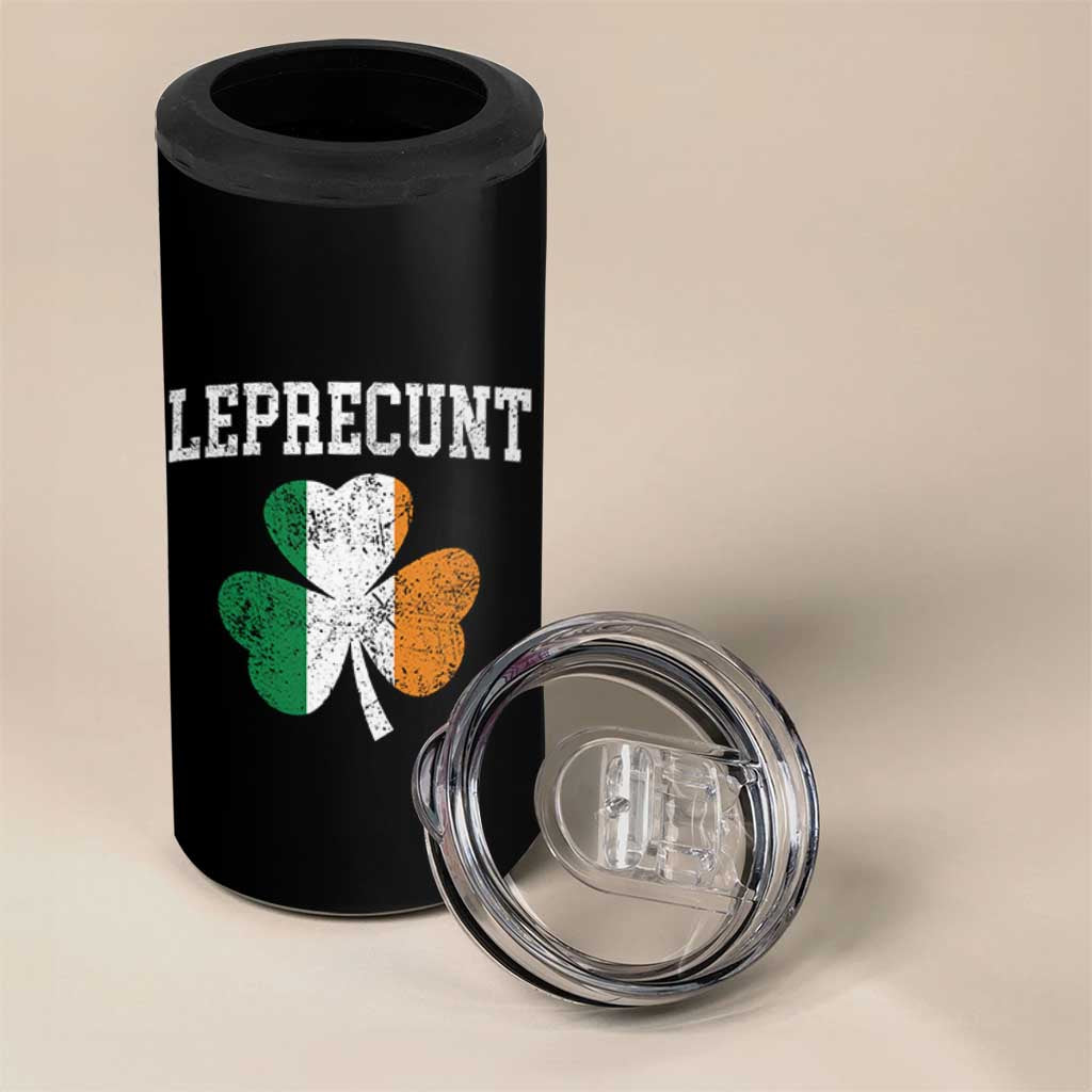 Funny Leprecunt St Patricks Day 4 in 1 Can Cooler Tumbler Vintage Irish Shamrock Adult Humor