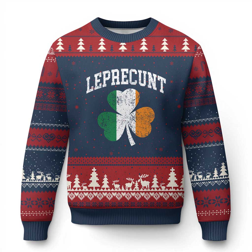 Funny Leprecunt St Patricks Day Ugly Christmas Sweater Vintage Irish Shamrock Adult Humor