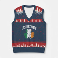Funny Leprecunt St Patricks Day V-Neck Knit Sweater Vest Vintage Irish Shamrock Adult Humor